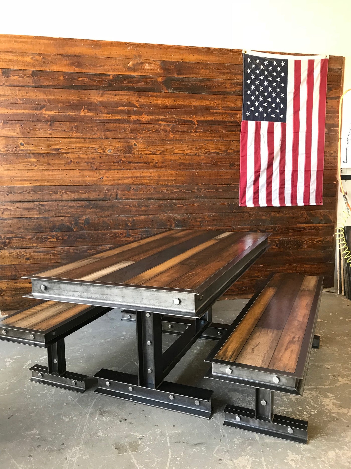 065 Industrial Steel Reclaimed Wood Dining Room Table
