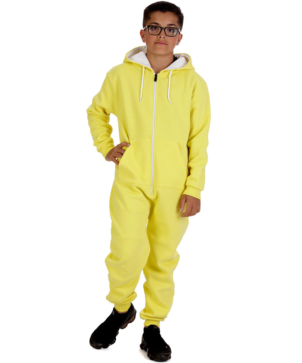 Lemon Yellow Hoodie One Piece - Adult Hooded Footed Pajamas, One Piece  Hooded Pjs