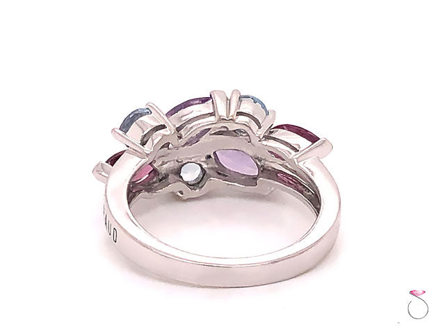 Louis Feraud Aquamarine, Amethyst and Garnet Cluster Band Ring