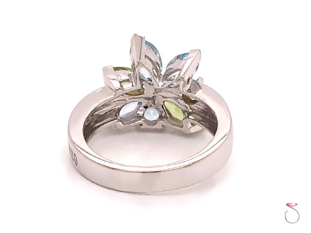 Louis Feraud Aquamarine and Peridot Cluster Ring