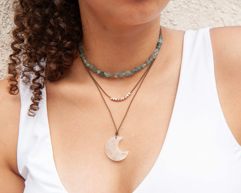 This moonstone gemstone necklace represents inner clarity, intuition and change.