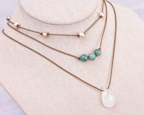 Give the Gift of Friendship: Moonstone, Chrysocolla and Pearl with the Trio Necklace Stack