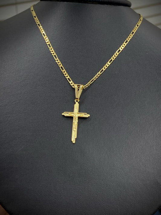 14K Gold Filled Cross Necklace / Figaro Link Chain For Men Women / Cross  Pendant / Necklace – primejewelry269