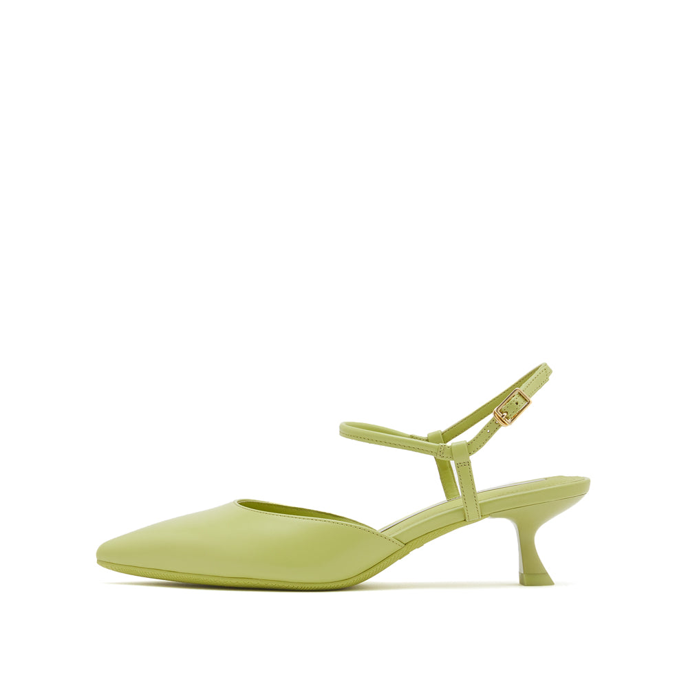 Green Pointy Strap Heeled Pumps