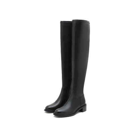 STACCATO Official Site Black Square Toe Mid Heeled Long Sock Boots