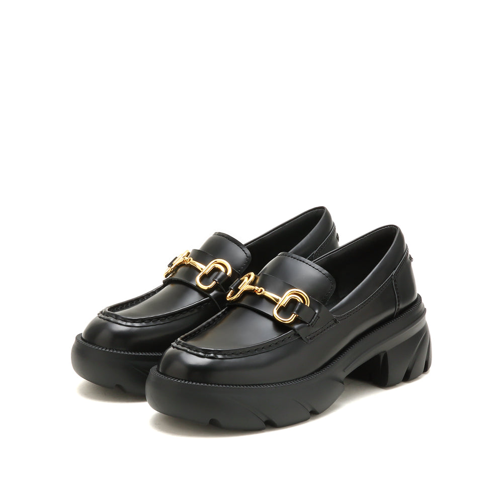 [STACCATO - Official Site] Black Leather Platform Horsebit Loafers