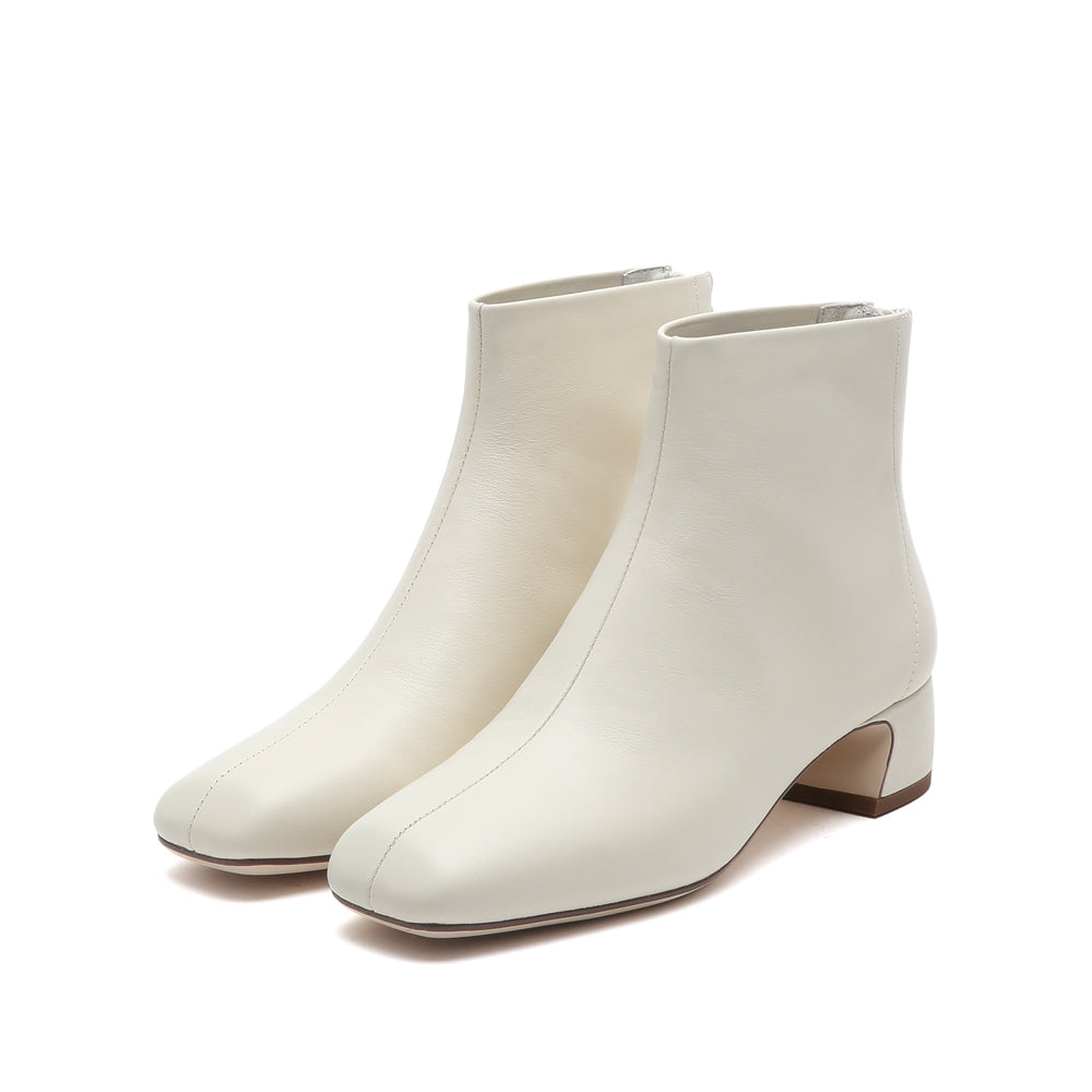 STACCATO - Official Site] Beige Square Toe Block Heel Ankle Boots