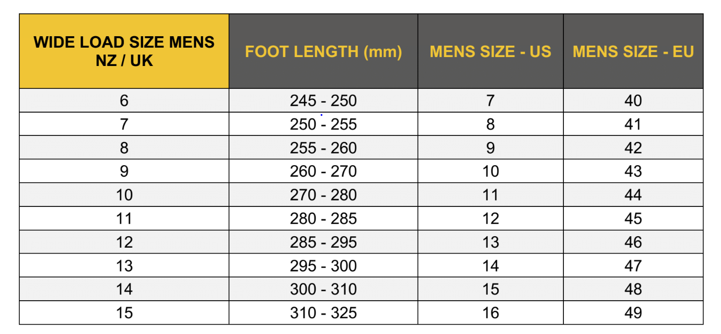 Size Guide – Wide Load NZ