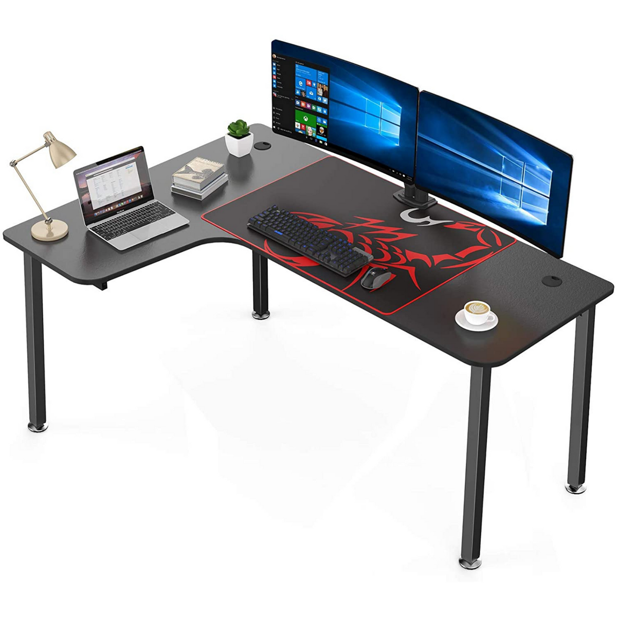 Eureka Modern L Shaped 60 Inch Black Colour Gaming Computer Table
