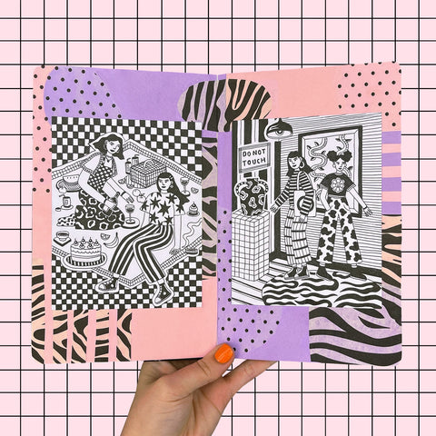 Brightly coloured sketchbook spread by Eva.