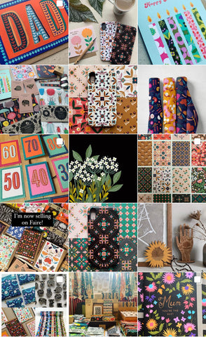 Image shows a screen shot of Carole's instagram page, with lots of colourful patterns