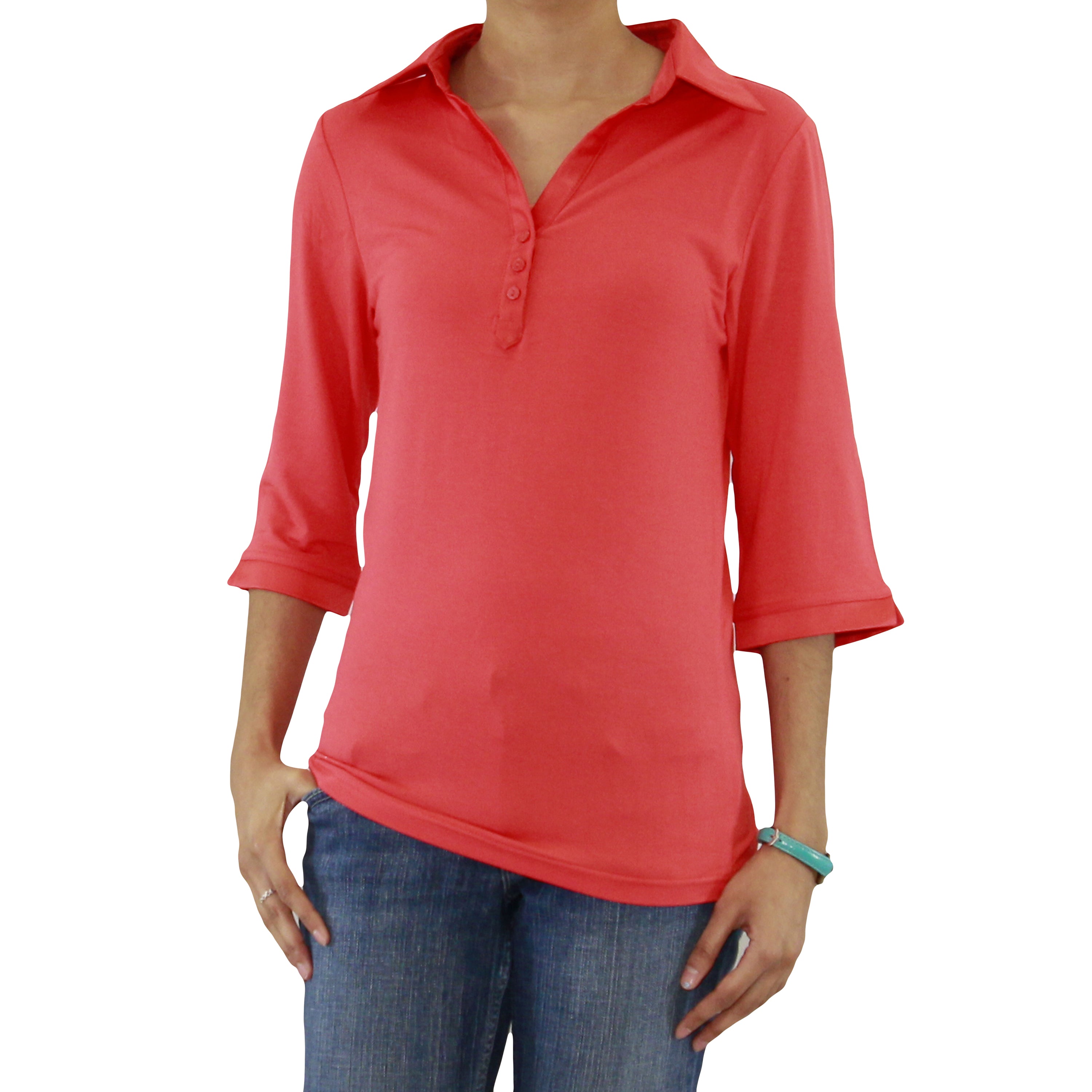 Maks | Womens Viscose Long Sleeve Polo Shirt with Satin Collar | Top ...