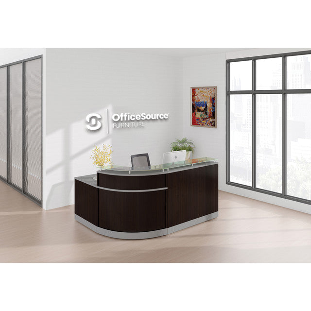 Cosmo L Shape Reception Desk with Curved Design & Glass Top