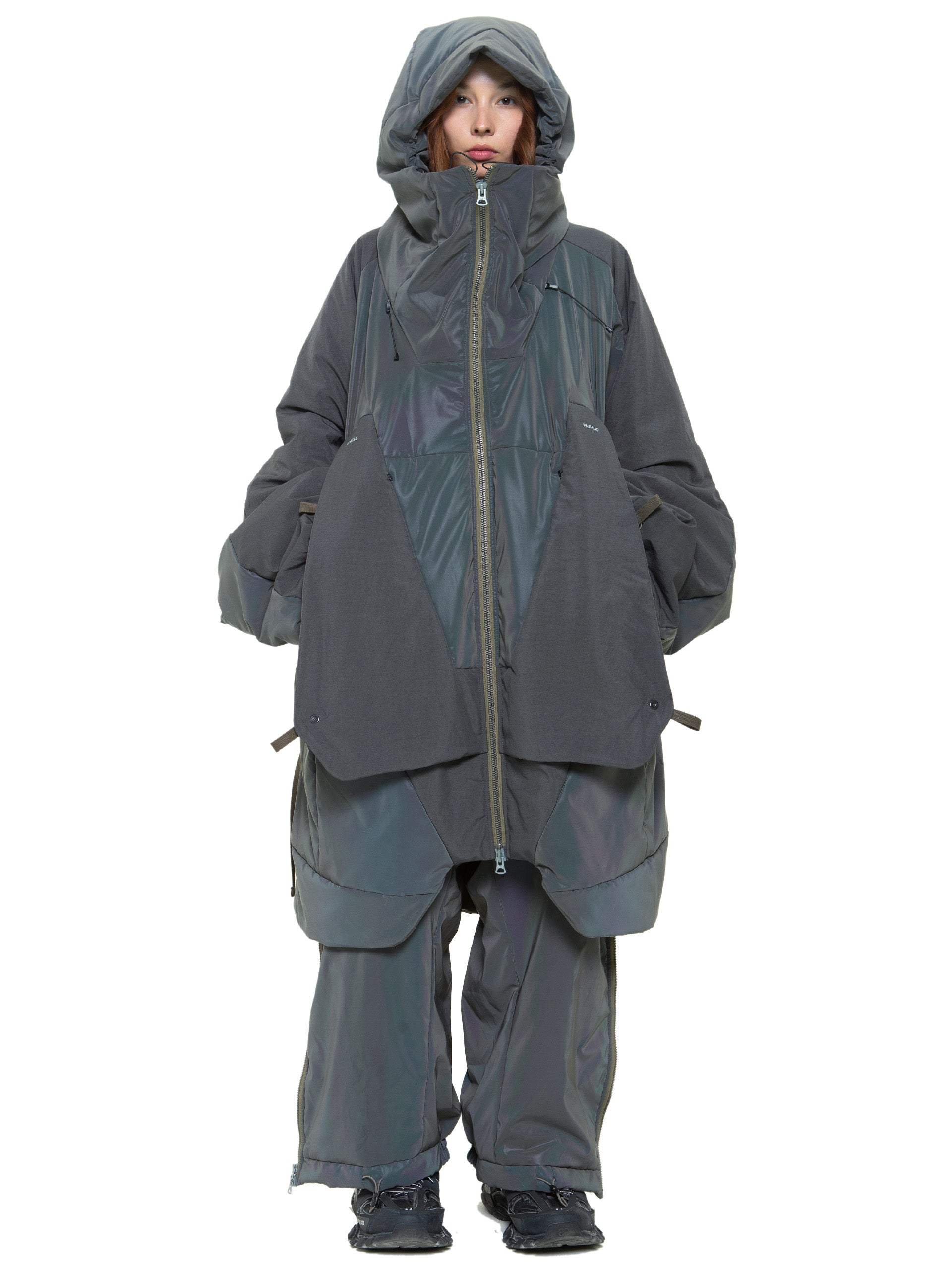 aurora reflective geo panel layer thermolite quilted long coat – HAMCUS