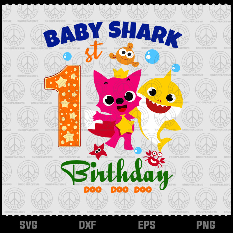 Happy Birthday 1 Year Old Baby Shark Svg, Baby Shark Svg, Png, Dxf, Ep ...