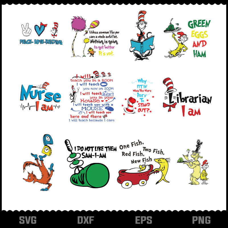 Dr Seuss Svg, Bundle Svg, The Cat In The Hat Svg, Teacher Of All Thing ...