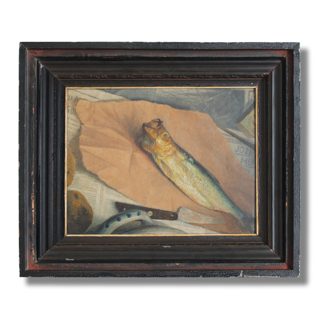 antique french painting fish