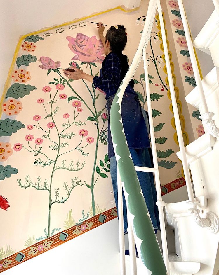 hand painted interior walls flowers