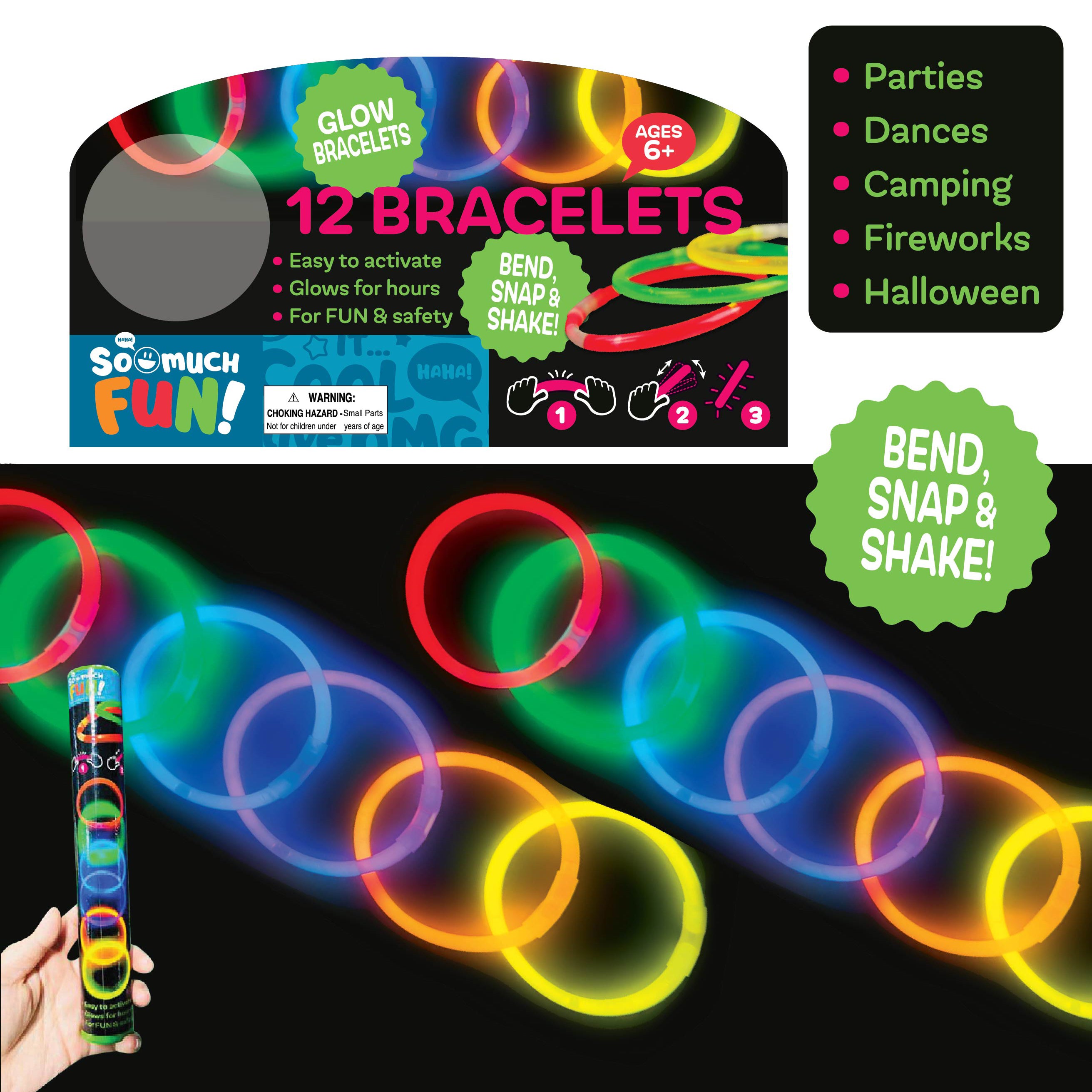 Wholesale 12 Pack Glow Bracelets 12 Pieces per Pack 24034