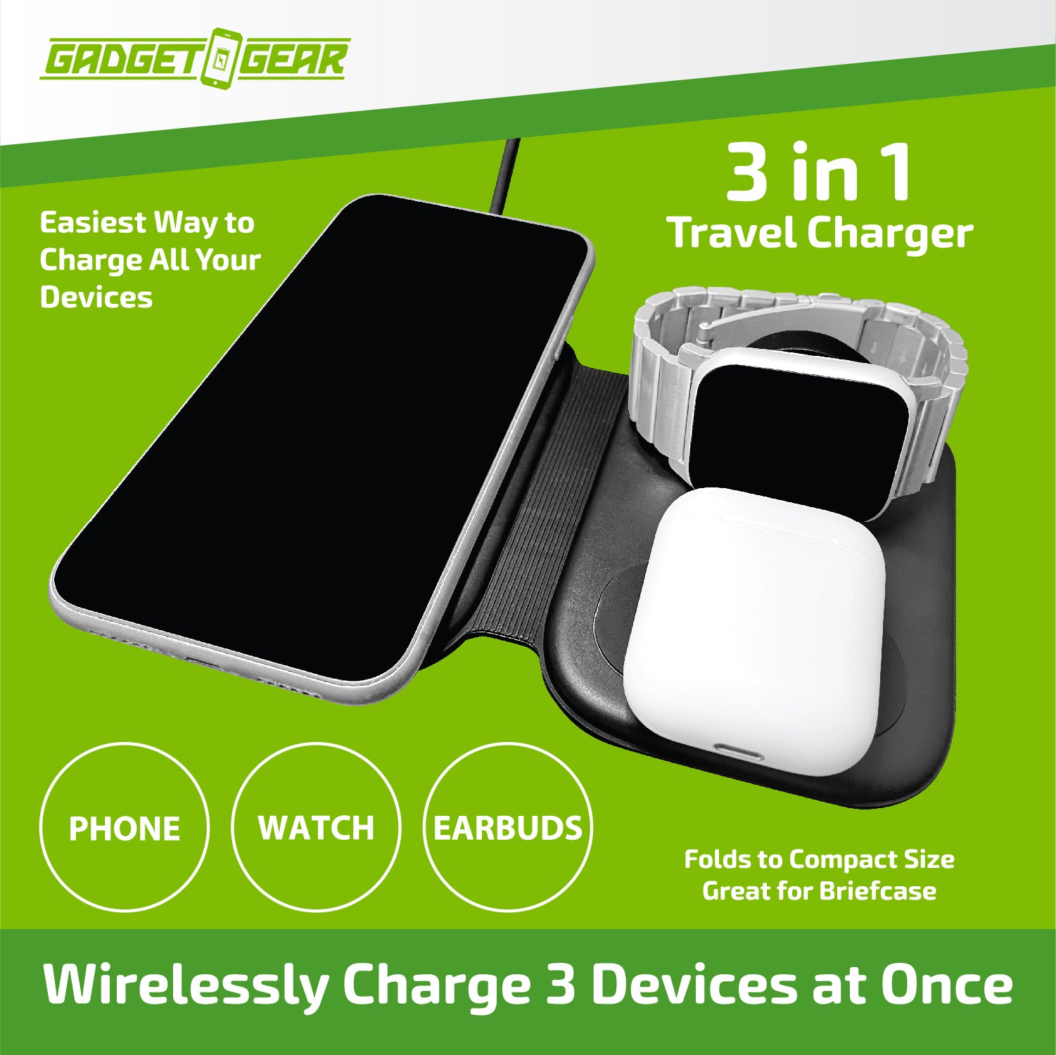 ITEM NUMBER 023754 3-IN-1 WIRELESS TRAVEL CHARGER 4 PIECES PER DISPLAY |  NOVELTY INC WHOLESALE