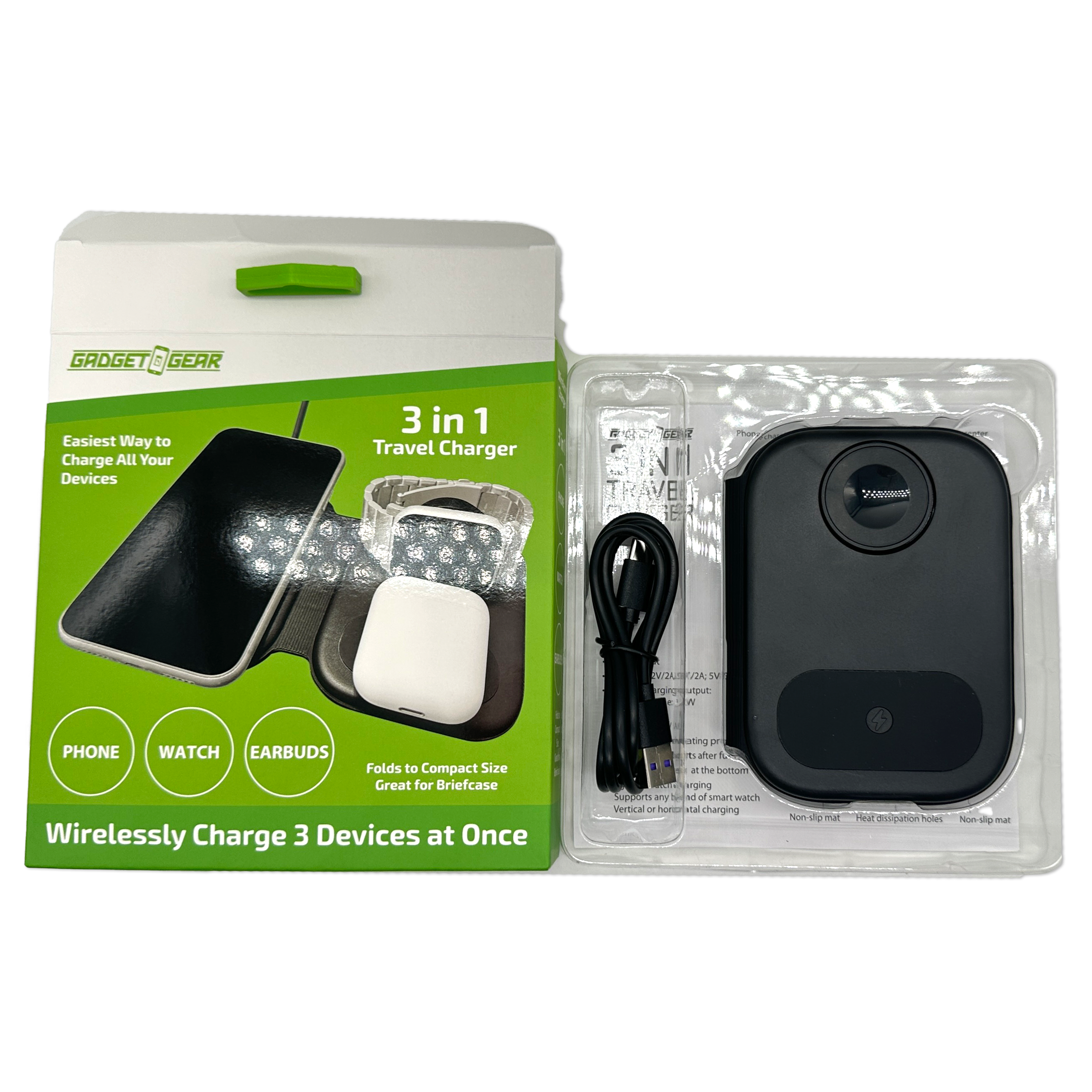 ITEM NUMBER 023754 3-IN-1 WIRELESS TRAVEL CHARGER 4 PIECES PER DISPLAY |  NOVELTY INC WHOLESALE