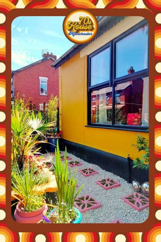70s House Manchester 70s Vintage retro style location home for filming, TV, Photography, orange, retro wallpaper, hippie, space age, bohemian breeze blocks garden palm springs 