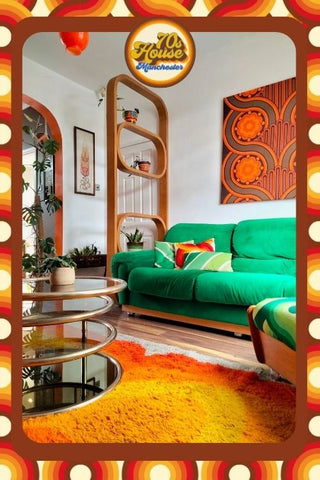 70s House Manchester 70s Vintage retro style location home for filming, TV, Photography, orange, retro wallpaper, hippie, spaceage, bohemian 