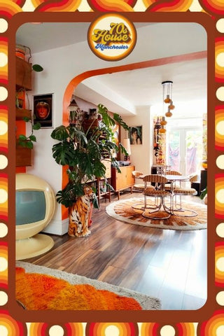 70s House Manchester 70s Vintage retro style location home for filming, TV, Photography, orange, retro wallpaper, hippie, space age, bohemian