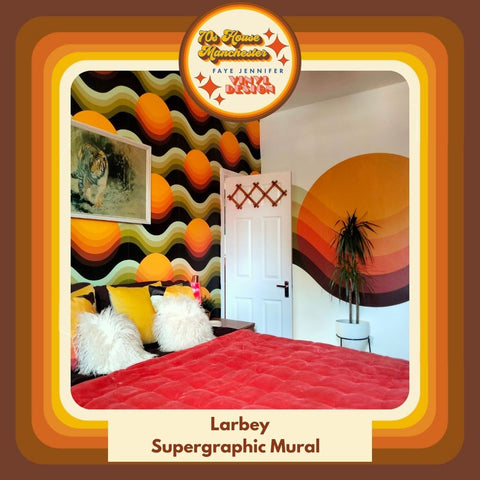 super graphic 70s retro vintage orange brown green sunrise wall art peel and stick vinyl groovy mural