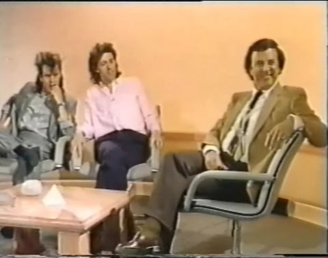 Terry Wogan on 'Wogan' chat show with Bob Geldof, Nik Kershaw 12/07/85