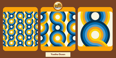 70s house manchester estelle bilson Yootha tangerine vinyl sticky back plastic blue & yellow supergraphic 70s circles wallpaper 
