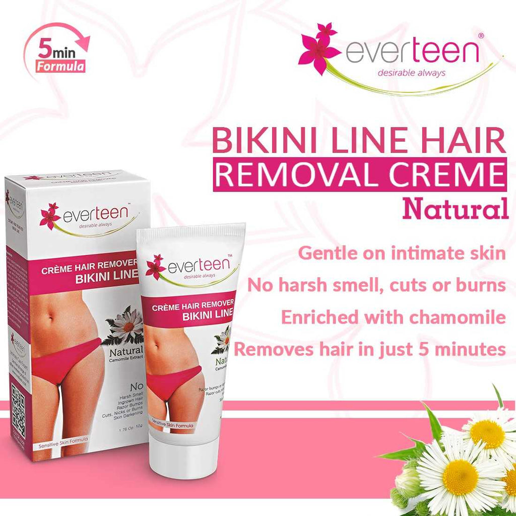 everteen Bikini Line Hair Remover Creme  Natural for Women  3 Packs 50g  Each Buy everteen Bikini Line Hair Remover Creme  Natural for Women  3  Packs 50g Each at Best Prices in India  Snapdeal