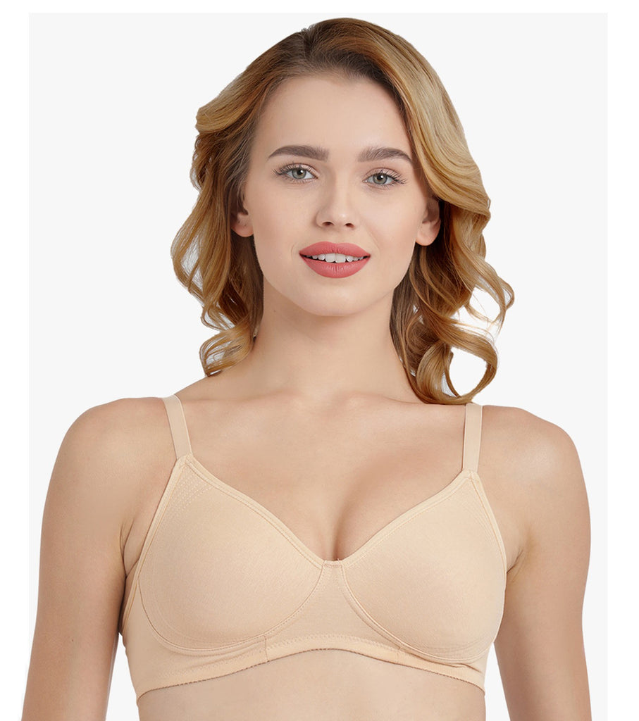 Enamor A112 Smooth Lift Classic Bra - Stretch Cotton Non-Padded Wirefree  Full Coverage - Paleskin