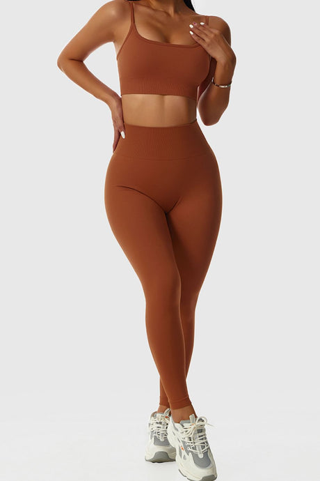Get ready to show off your confident side with these leggings. Featuring a rust color material with an amazing breathable elastic waistband that feels like skin and a high waisted fit. Team with the matching top, a trench coat and chunky kicks for the perfect off-duty look.
