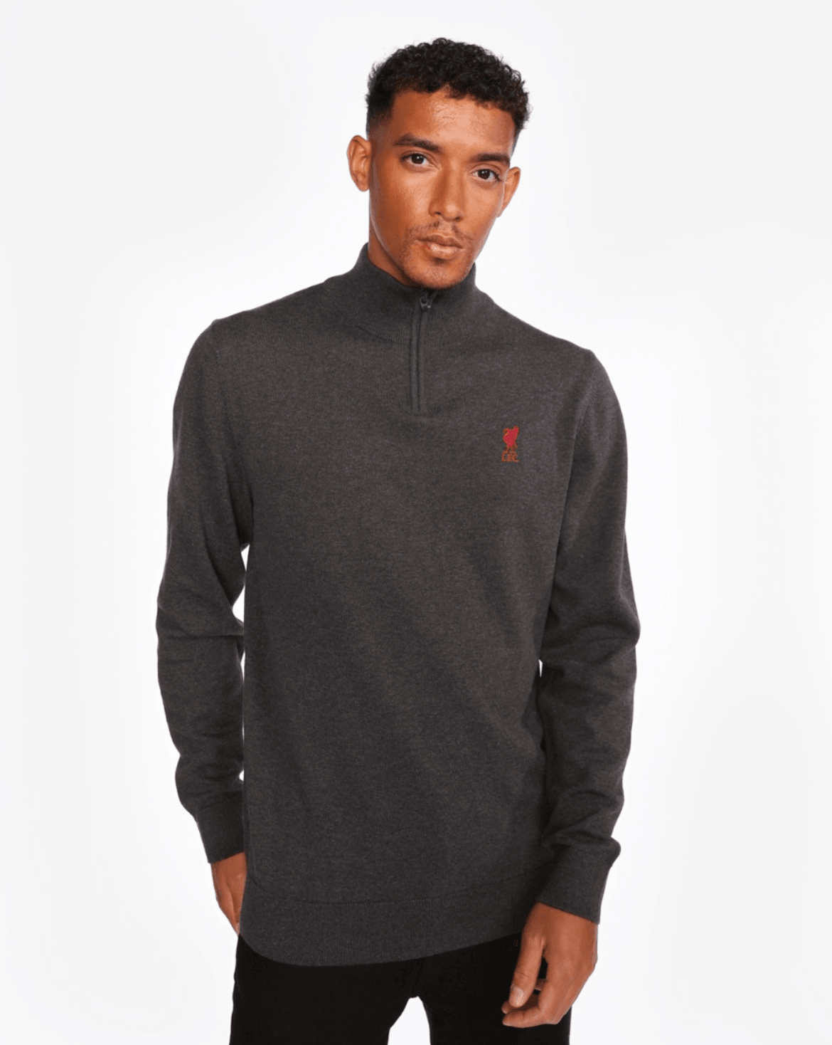 Image of Liverpool FC Mens Quarter Zip Charcoal Knit