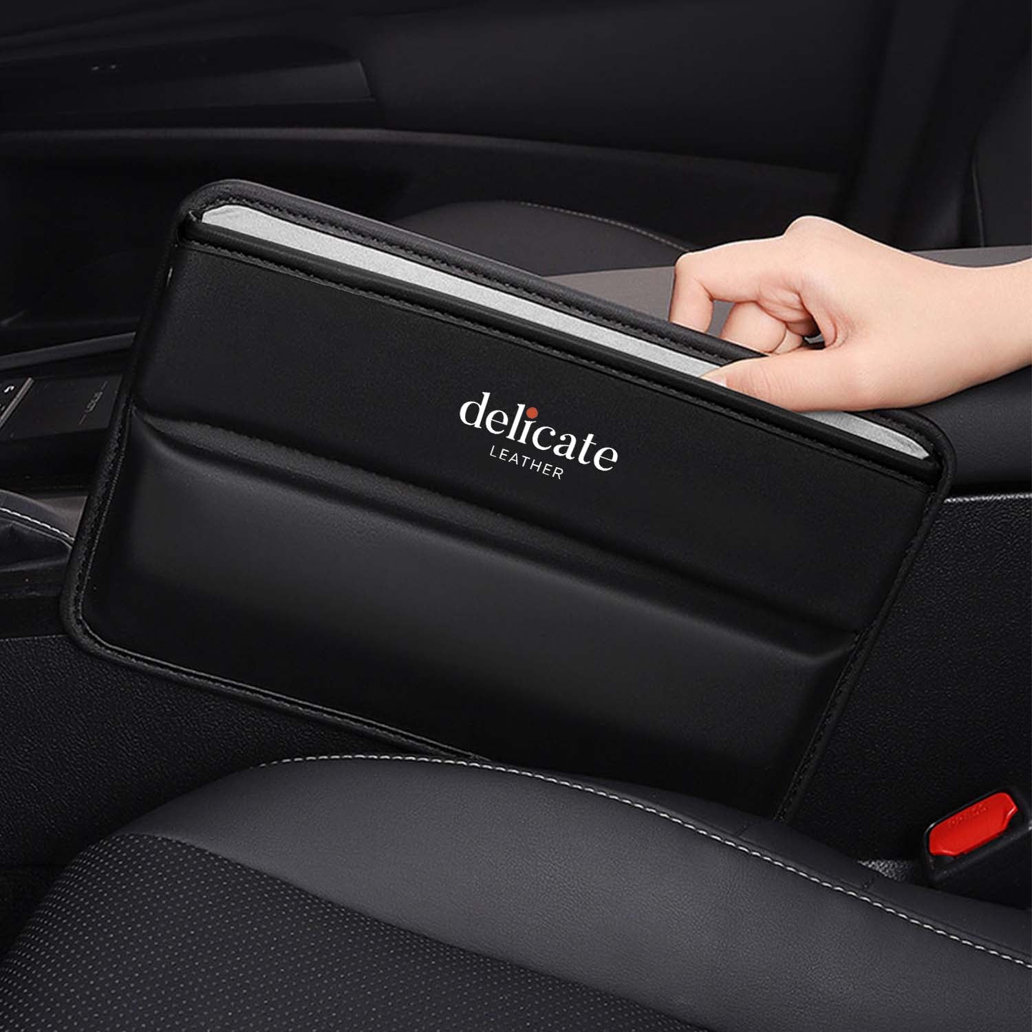 EcoNour Car Seat Gap Filler (2 Pack)  Multifunctional Premium PU Leather  Front Car Seat Side Pocket Organizer for Mobiles, Keys & Wallets 