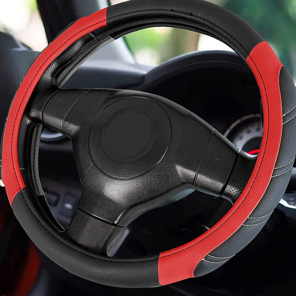 Black Leather Steering Wheel Covers Padded Soft Grip Breathable Anti-S –  Delicate Leather