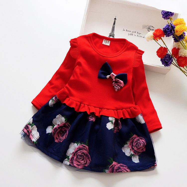 Girls Flower Long Sleeve Party Pageant Dresses for 1-4 Years