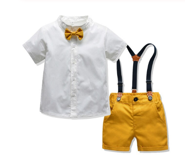 Gentleman Baby Boy Bow Tie Short Sleeve Shorts 2 Pcs Sets