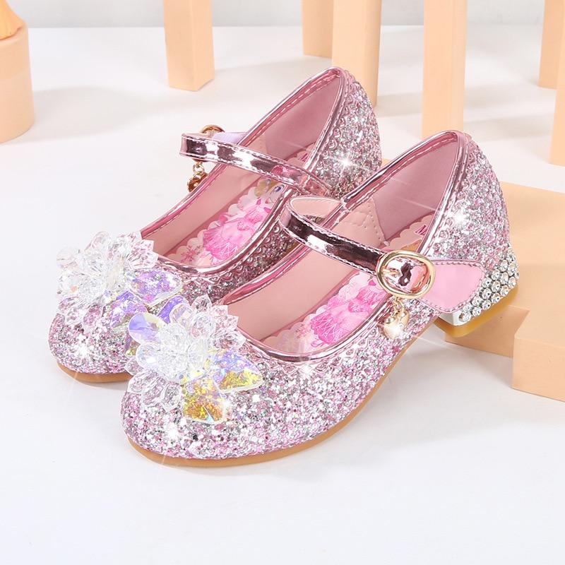 Girls Flowers Casual Glitter High-heeled Bow Shoes – toddlerme