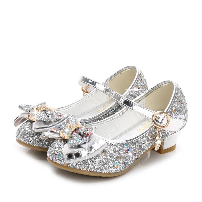 Kids Girl Flower Casual Glitter High Heel Shoes