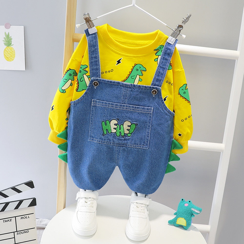 Boys Boys Clothes Sets Dinosaur Printed Top Denim Overalls 2Pcs Bab   Boys Boys Clothes Sets Dinosaur Printed Top Denim Overalls 2Pcs Baby Boy Outfit Infant Clothing Set 