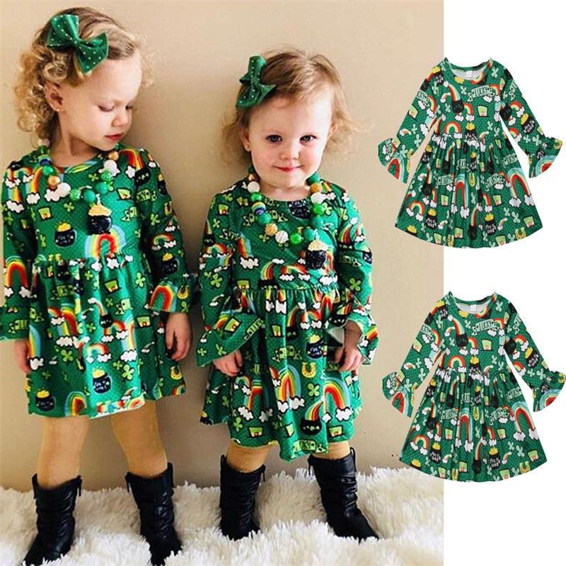 Robe de Noël florale à manches longues évasées pour bébé fille 1-6 ans