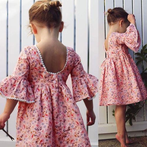 Toddler Girl Long Sleeve Floral Boho Dresses