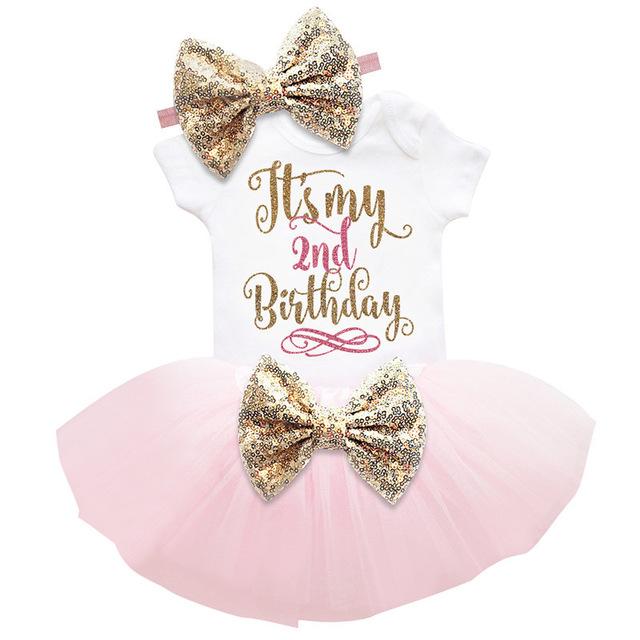 Bébé Fille 2e Anniversaire Robe Baptême Tutu Toddler Dress