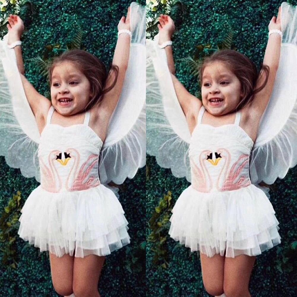 Girls Cute Swan Party Dress With Wings