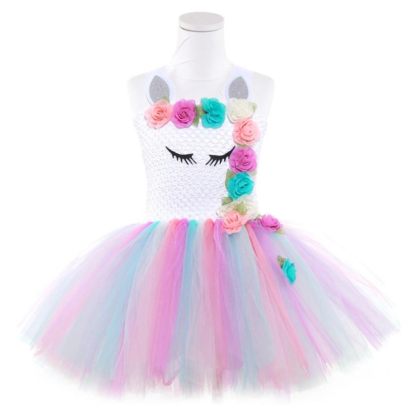 Mädchen süßes Blumen-Prinzessin-Spitzen-Tutu-Partykleid