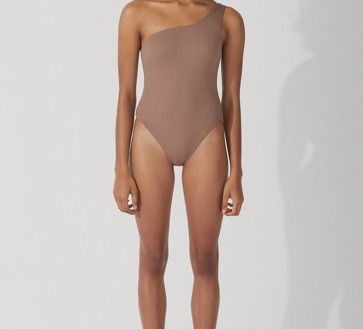 Zulu & Zephyr Chocolate Rib One Shoulder One Piece - Chocolate