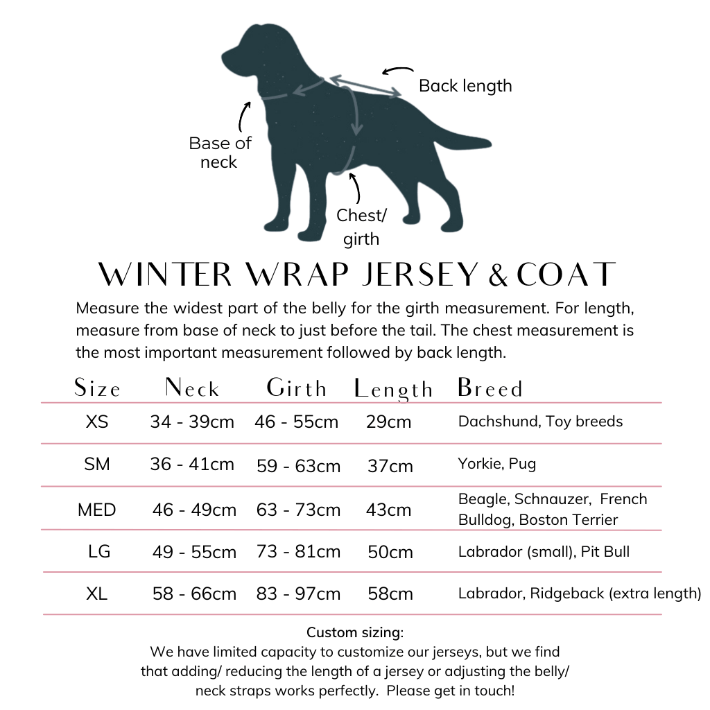 winter dog jersey size guide