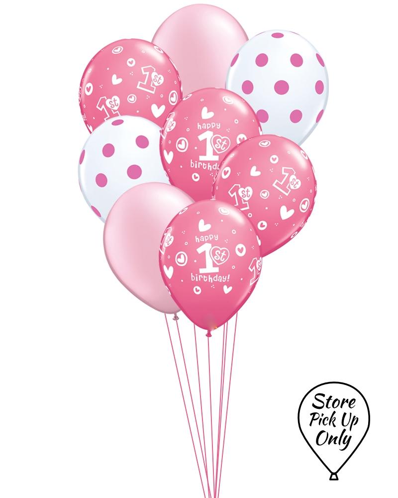 Inflated Girl's 1st Birthday Balloons | 1st Birthday Party | Party ...